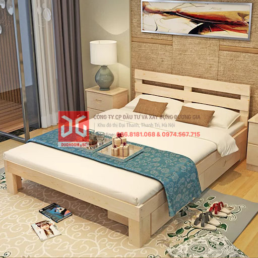 Màu sắc vân gỗ đa dạng nền gỗ thông được dùng nhiều trong thiết kế giường ngủ