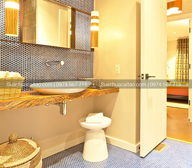 Nội thất phòng tắm được trang trí bằng gam màu pastel hiện đại và đẹp