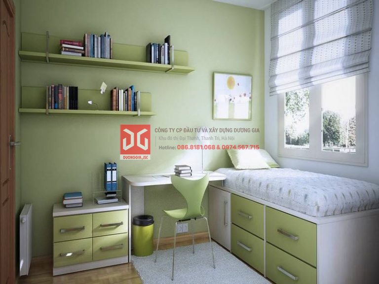 Phòng ngủ nhỏ nên sơn màu xanh ngọc cũng là một giải pháp tối ưu